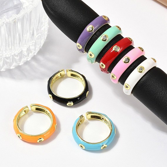 Кольца-манжеты из латуни с микропаве из прозрачного кубического циркония и эмалью для женщин, без кадмия, без никеля и без свинца, реальный 18 k позолоченный