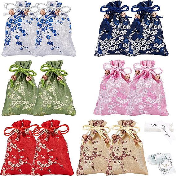 52Pcs 8 Style Silk Pouches, Drawstring Bag, with Paper Tag and Paper Hang Gift Tags