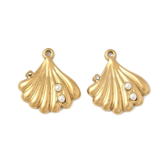 304 из нержавеющей стали амулеты горный хрусталь, с пластмассовой жемчужиной abs, подвески в форме ракушек, ионное покрытие (ip)