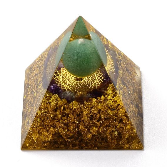Orgonite Pyramid, Resin Pointed Home Display Decorations, with Gemstone and Brass Findings Inside