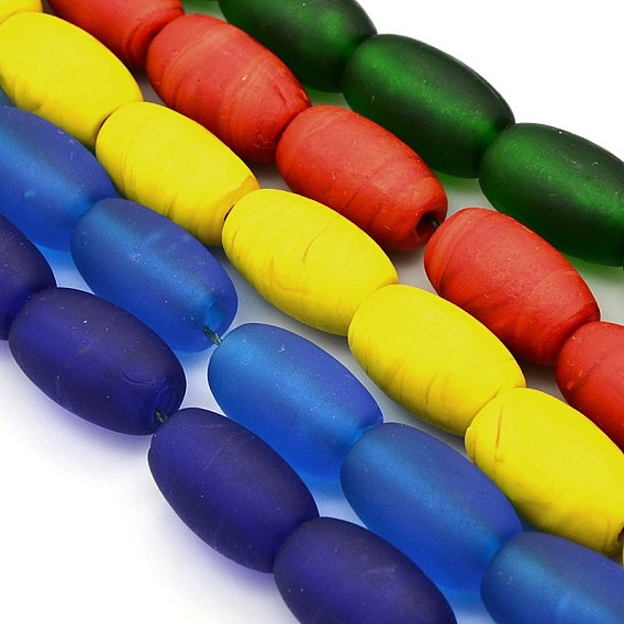 Handmade Frosted Lampwork Beads Strands, Oval, 21x14mm, Hole: 3mm, about 30pcs/strand, 24.4 inch
