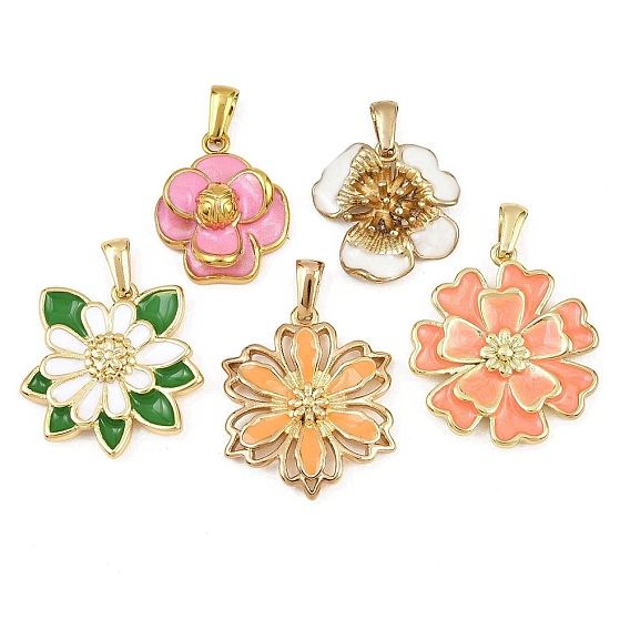 304 нержавеющей стальной эмали подвески, цветок, золотые