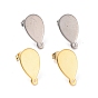 201 Stainless Steel Stud Earring Findings, with Horizontal Loops & 304 Stainless Steel Pin & Ear Nuts, Teardrop