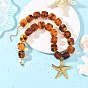 Ocean 304 Stainless Steel Starfish Pendant Necklaces, Cube Imitation Gemstone Acrylic Beaded Necklaces for Women, Golden