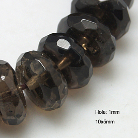 Perlas de cuarzo ahumado naturales hebras, facetados, Rondana plana, 10x5 mm, agujero: 1 mm
