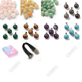 Kits de fabrication de pendentifs ronds en pierres précieuses naturelles et synthétiques et de colliers pendentifs en cordon ciré