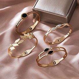 304 Stainless Steel Hinged Cuff Bangles for Women, Golden