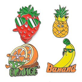 Fruit Theme Enamel Pins, Gunmetal Zinc Alloy Brooches for Backpack Clothes, Orange/Banana/Pineapple