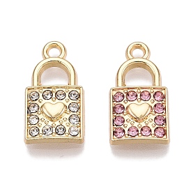 Rack Plating Alloy Rhinestone Pendants, Lock with Heart