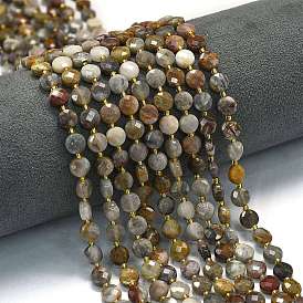 Натуральные нити бусин агата, с бисером, граненый ромб, плоско-круглые