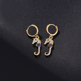 Chic Seahorse Earrings for Women - Gold Plated Copper Jewelry with Unique Personality (15 words)