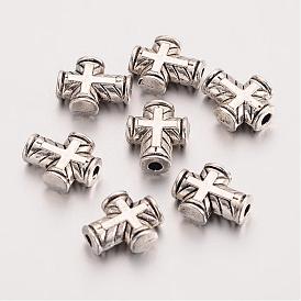 Tibetan Style Zinc Alloy Beads, Cross, 10x8x3mm, Hole: 2mm, about 1235pcs/1000g