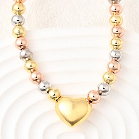 Трехцветные латунные ожерелья в форме сердца и круглых бусин для женщин, без кадмия и без свинца, стойки покрытие, долговечный