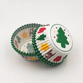 Tazas de papel para hornear, forro de cupcake estriado, tema de la Navidad, accesorios para hornear, columna