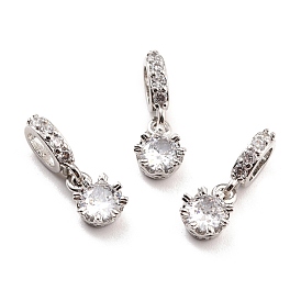 Brass Micro Pave Clear Cubic Zirconia Eropean Dangle Charms, Large Hole Charms, Cadmium Free & Lead Free, Crown