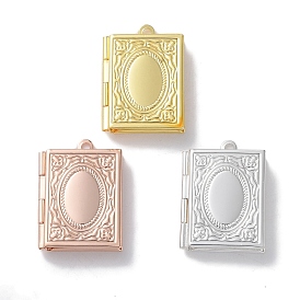 Rack Plating Brass Locket Pendants, Long-Lasting Plated, Lead Free & Cadmium Free, Rectangle with Oval Pattern