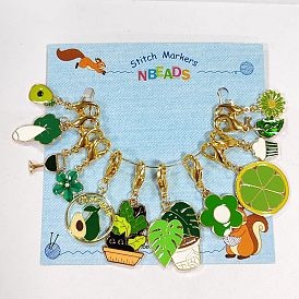 12 шт. 6 стиль зеленый цвет тема сплав эмаль кулон замки маркеры стежка, застежки «лобстер» из цинкового сплава маркеры петель, растения и еда