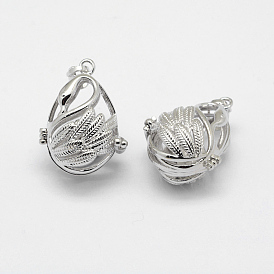 Латунные подвески с ажурной резьбой, для ожерелья, без кадмия, без никеля и без свинца, стойки покрытие, лебедь, полый