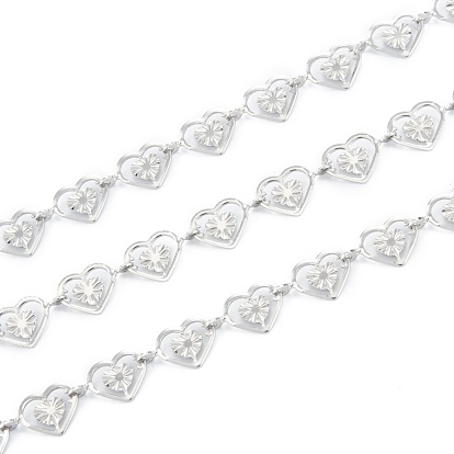 Handmade 304 Stainless Steel Heart Link Chains, Unwelded, with Spool