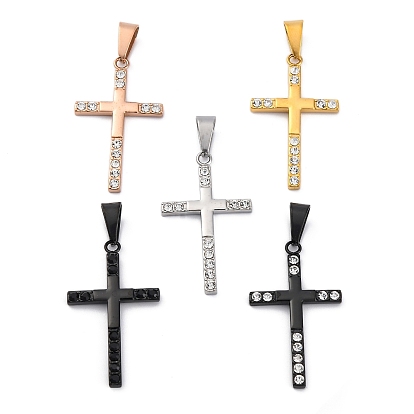 304 подвески из нержавеющей стали, крест очарование, со стразами, вакуумное покрытие pvd