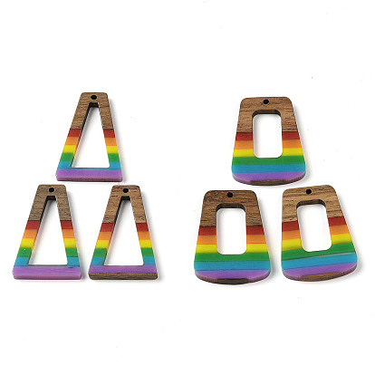 Подвески Pride на тему радуги из смолы и орехового дерева, трапециевидные