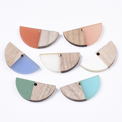 Resin & Wood Semi Circle Pendants, Waxed, Half Round