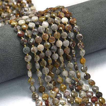 Натуральные нити бусин агата, с бисером, граненый ромб, плоско-круглые