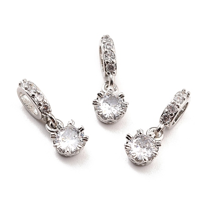 Brass Micro Pave Clear Cubic Zirconia Eropean Dangle Charms, Large Hole Charms, Cadmium Free & Lead Free, Crown