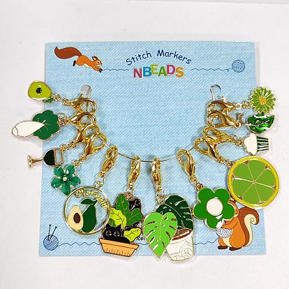 12 шт. 6 стиль зеленый цвет тема сплав эмаль кулон замки маркеры стежка, застежки «лобстер» из цинкового сплава маркеры петель, растения и еда