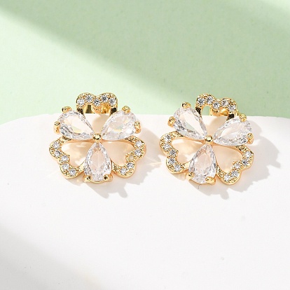 Boucles d'oreilles en laiton avec micro pavé de zircons cubiques pour femmes, fleur