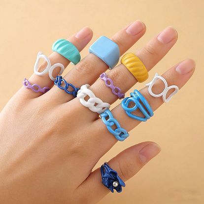 Набор открытых колец-манжет из сплава и пластика с жемчугом для девочек, разнообразные