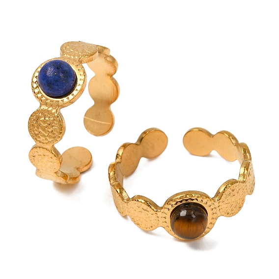 Круглые кольца на палец из натуральных драгоценных камней, золотистый тон 304 манжеты из нержавеющей стали для женщин