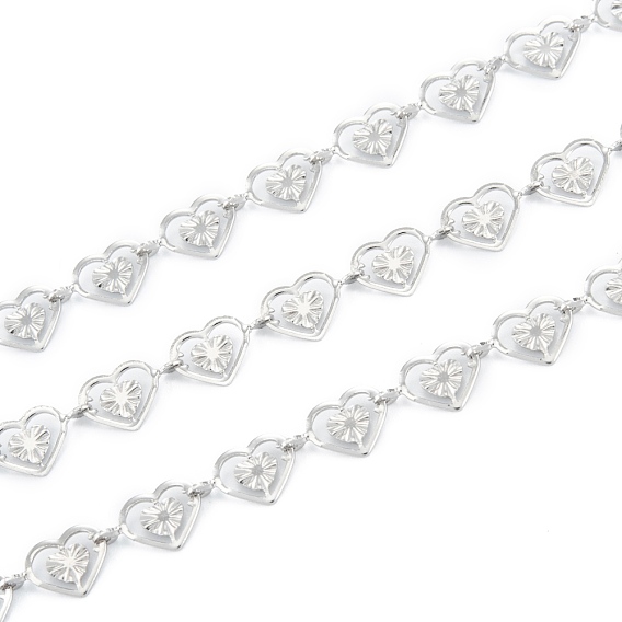 Handmade 304 Stainless Steel Heart Link Chains, Unwelded, with Spool