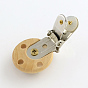 Wooden Baby Pacifier Holder Clip with Iron Clasp, Flat Round, 28x28mm, Hole: 4mm