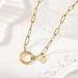 304 Stainless Steel Textured Paperclip Chain Necklaces with Spring Ring Clasps and Leaf Charms