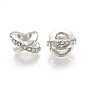 Alloy European Beads, Large Hole Beads, with Rhinestone, Platinum