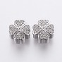 Brass Micro Pave Cubic Zirconia European Beads, Large Hole Beads, Cadmium Free & Lead Free, Clover, Clear