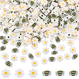 300 шт 2 стили ручной работы из полимерной глины бусины, Пчелы и цветы