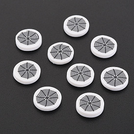 Handmade Polymer Clay Cabochons, Flat Round with Spider Web
