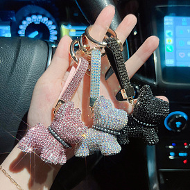 Cute and Delicate Car Keychain for Women, Full Diamond French Bulldog Keyring Pendant