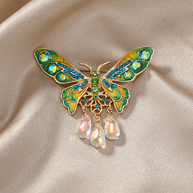 Zinc Alloy Enamel Brooch with Rhinestone, Butterfly