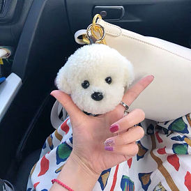 Bichon Teddy Dog Plush Bag Pendant Lamb Hair Little White Dog Cute Bag Cartoon Keychain Birthday Gift