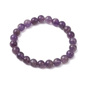 Natural Amethyst Beaded Stretch Bracelets for Women Men, Round