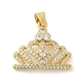 Rack Plating Brass Micro Pave Cubic Zirconia Pendants, Cadmium Free & Lead Free, Long-Lasting Plated, Crown