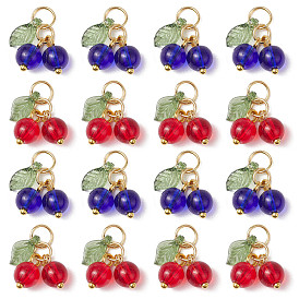 16 шт. Стеклянные подвески, вишня, с золотой фурнитурой