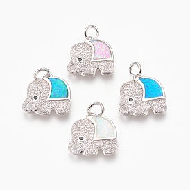 Латунные микро проложить кубического циркония подвески, с синтетическим опалом, слон