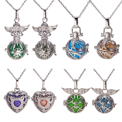 DIY Pendant Necklaces Making, Brass Cage Pendants, Brass Chain Necklace Makings, Lava Rock Perfume Beads and DIY Doll Craft Pom Pom Balls