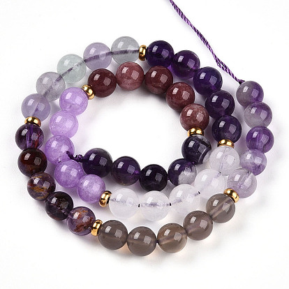 Природные смешанные камень бисер пряди, с шарики из нержавеющей стали, круглые