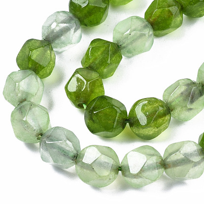 Natural White Jade Beads Strands, Dyed, Faceted, Star Cut Round Beads