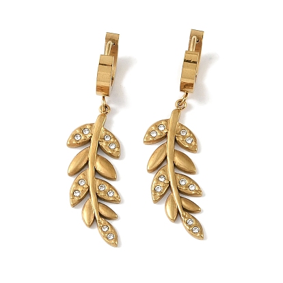 Leaf 304 Stainless Steel Polymer Clay Rhinestone Dangle Earrings, Hoop Earrings for Women